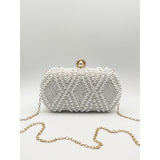 SVNX white pearl beaded clutch bag, UK version
