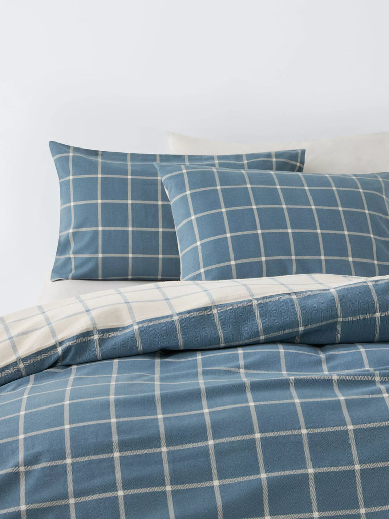 John Lewis Warm & Cosy Windowpane Check Cotton Bedding, Blue