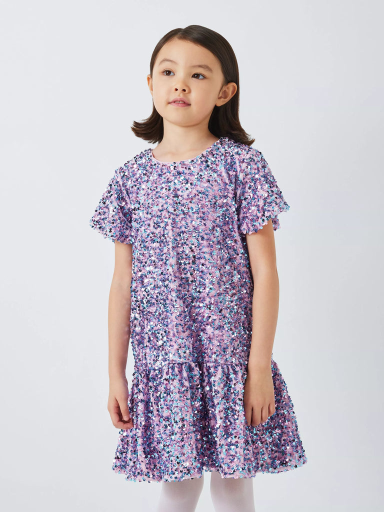 John Lewis Kids' Sequin Drop Waist Party Dress, Pink