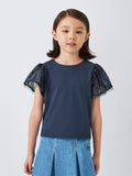 John Lewis Kids' Mesh Sequin Sleeve T-Shirt, Navy