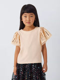 John Lewis Kids' Mesh Sequin Sleeve T-Shirt, Cream