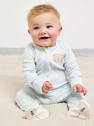 مجموعة ملابس أطفال من John Lewis Mini Cuddles بنقوش دب مخططة، باللون الأزرق - تسوق عبر الإنترنت من McGrocer