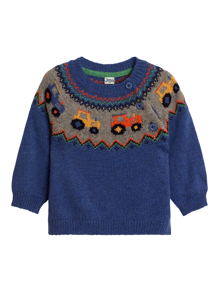 JoJo Maman Bébé Baby Tractor Jumper, Blue/Multi