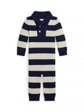 Ralph Lauren Kids' Stripe Coverall, Navy/Oatmeal