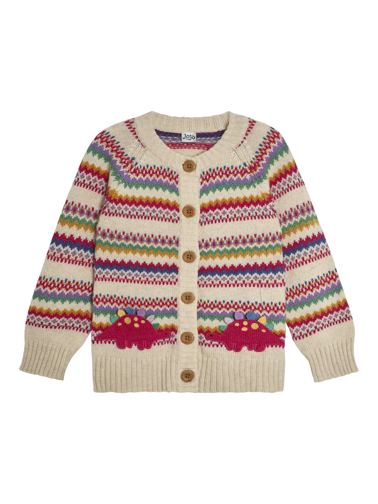 JoJo Maman Bébé Baby Fair Isle Dinosaur Cardigan, Cream