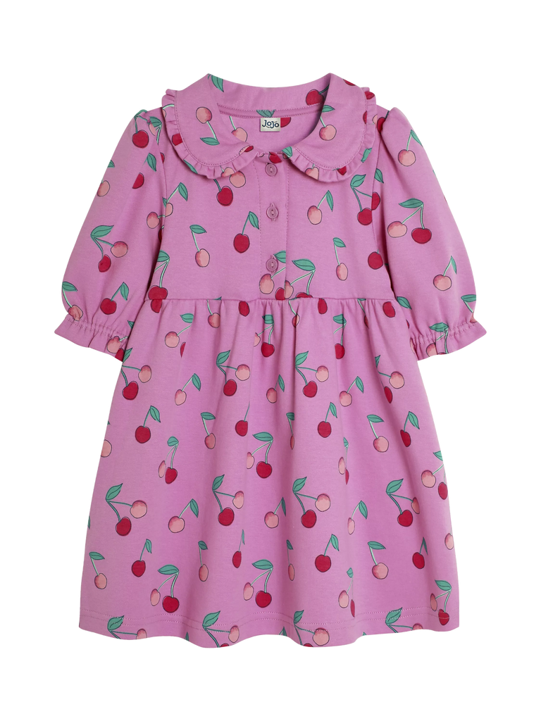 JoJo Maman Bébé Kids' Cherry Print Dress, Orchid