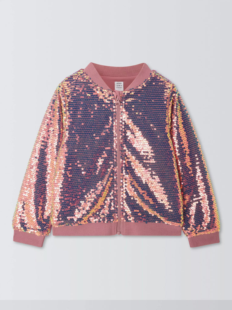 John Lewis Iridescent Sequins Bomber Jacket, Multi