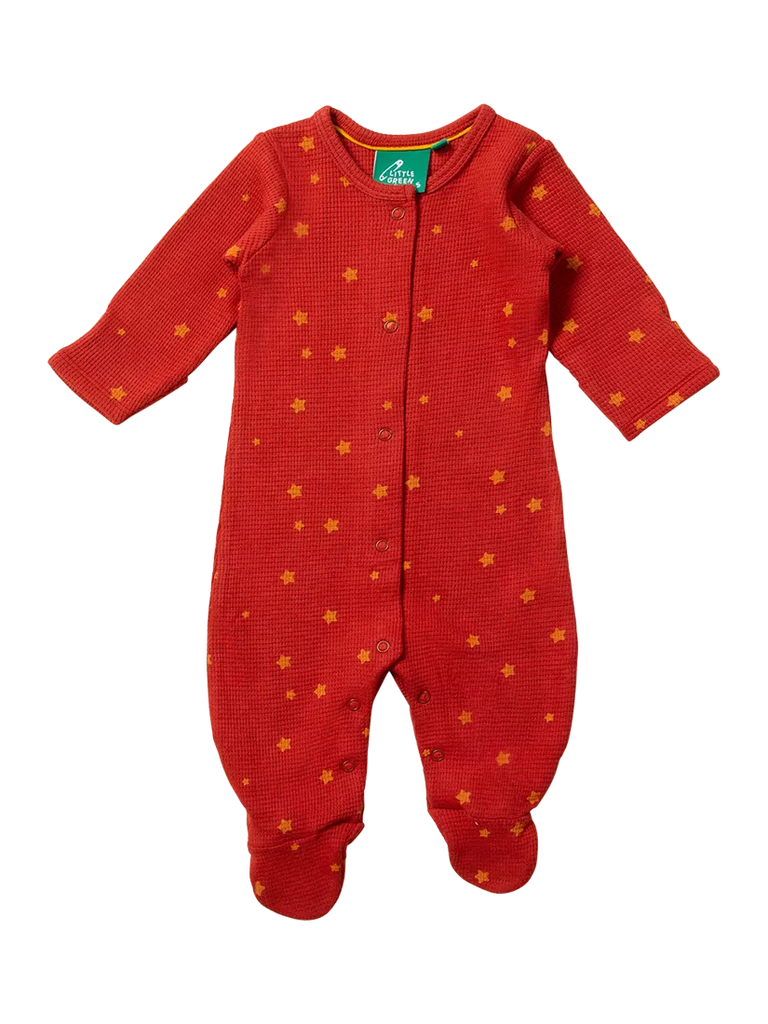 Little Green Radicals Baby Star Organic Cotton Waffle Sleepsuit, Hazelnut Stars