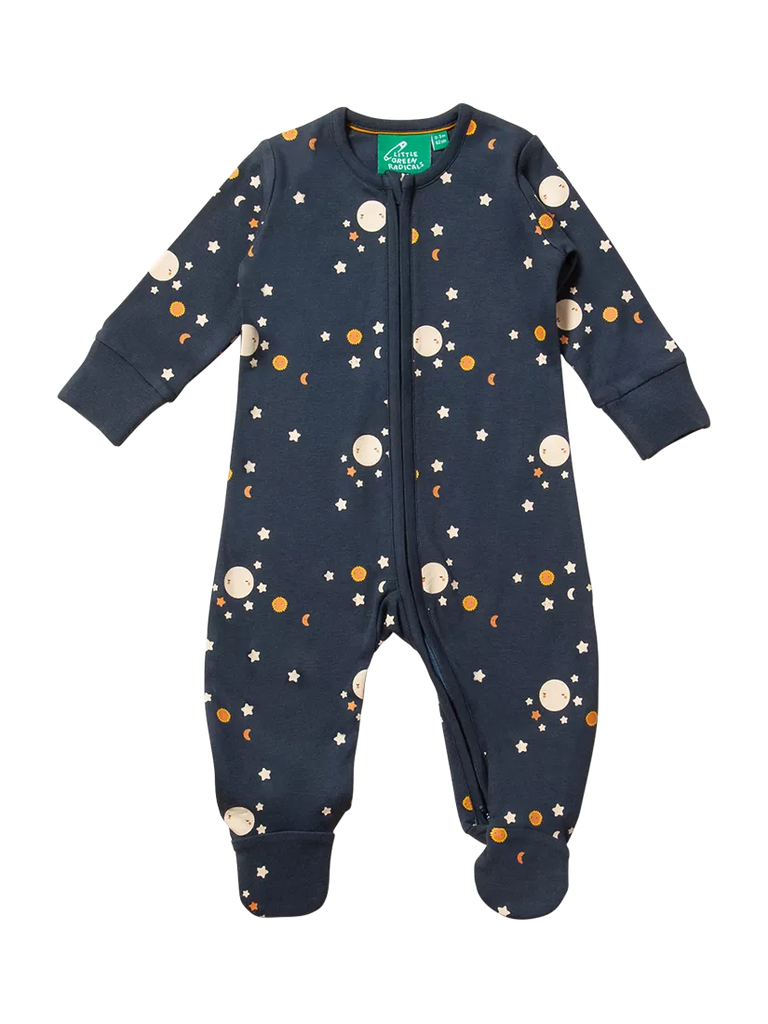 Little Green Radicals Baby Moon Zip Babygrow, Blue/Multi