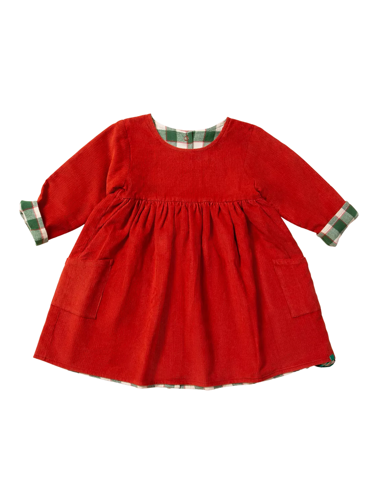 Little Green Radicals Kids' Organic Cotton Corduroy Reversible Pocket Dress, Hazelnut