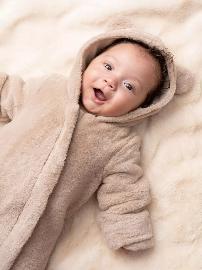 Angel & Rocket Baby Faux Fur Pramsuit, Beige