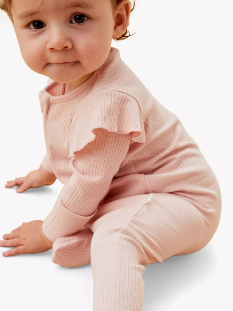 MORI Baby Ribbed Frill Sleepsuit, Blush