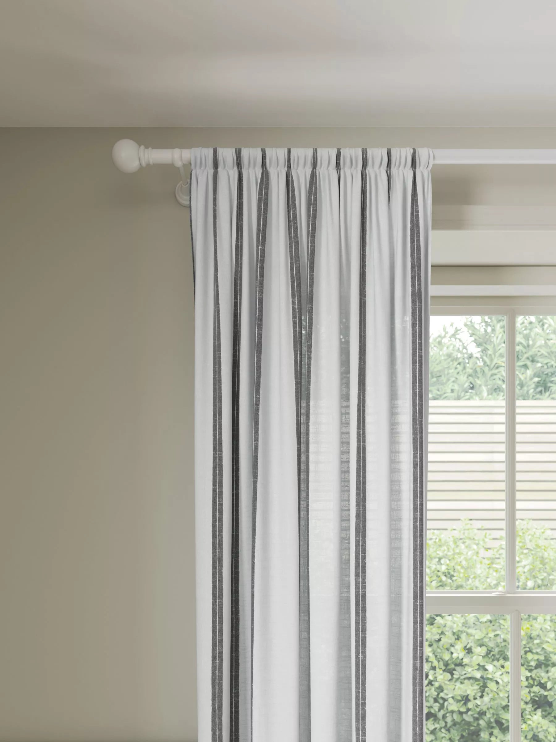 John Lewis Slot Top Stripe Voile Curtain Panel, White & Blue, W140 x Drop 137cm
