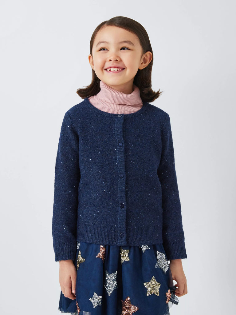 John Lewis Kids' Sequin Knit Cardigan, Navy