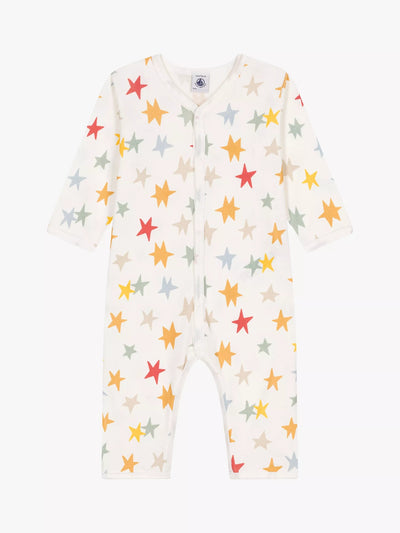 John Lewis Petit Bateau Baby Trykt Stjerne Bomulls Fotløs Nattøy, Marshmallow/Multi - Kjøp online hos McGrocer