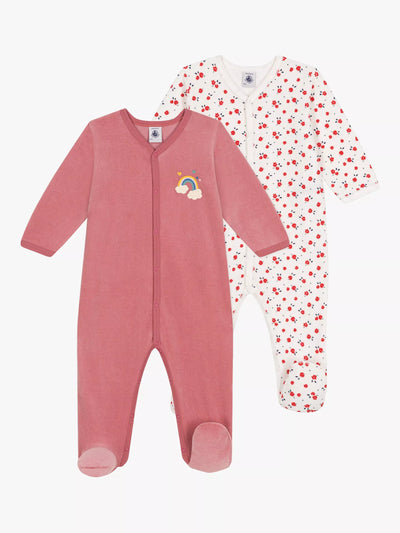 Petit Bateau Baby-Schlafanzüge aus Velours, 2er-Pack, mehrfarbig