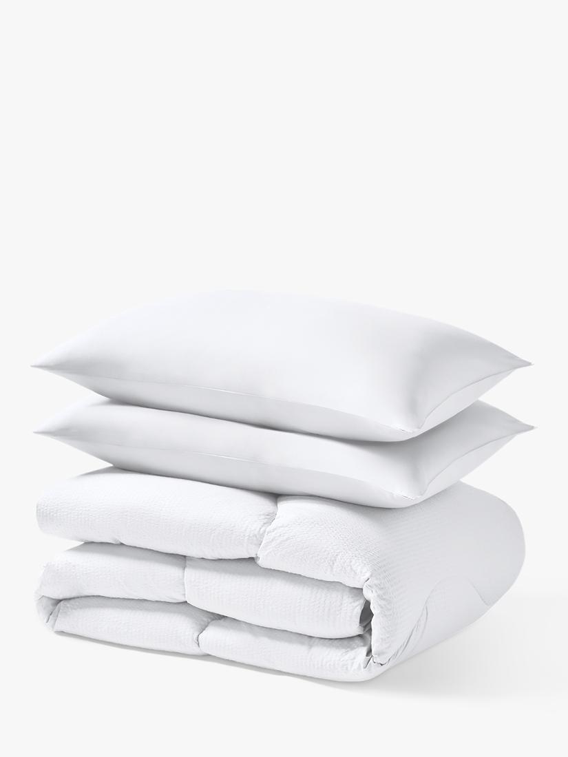 Night Lark seersucker coverless duvet and pillowcase set in polar white, imported from the UK