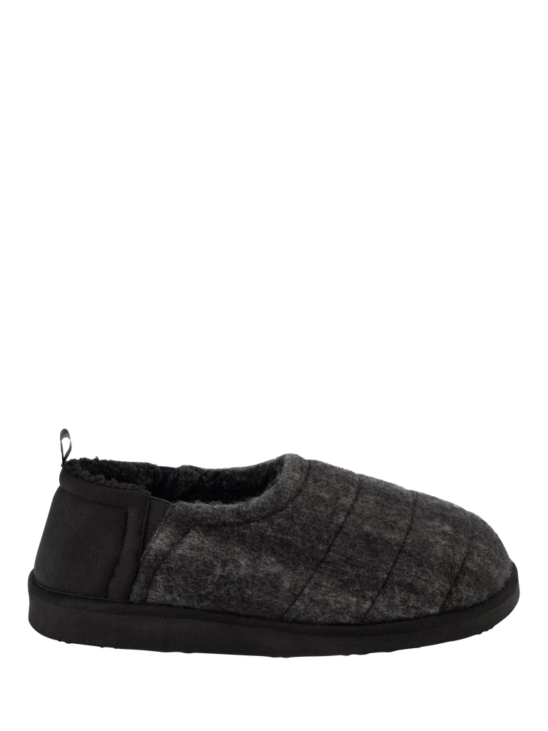 totes Men's Quilted Full Back Slippers, Black/Grey