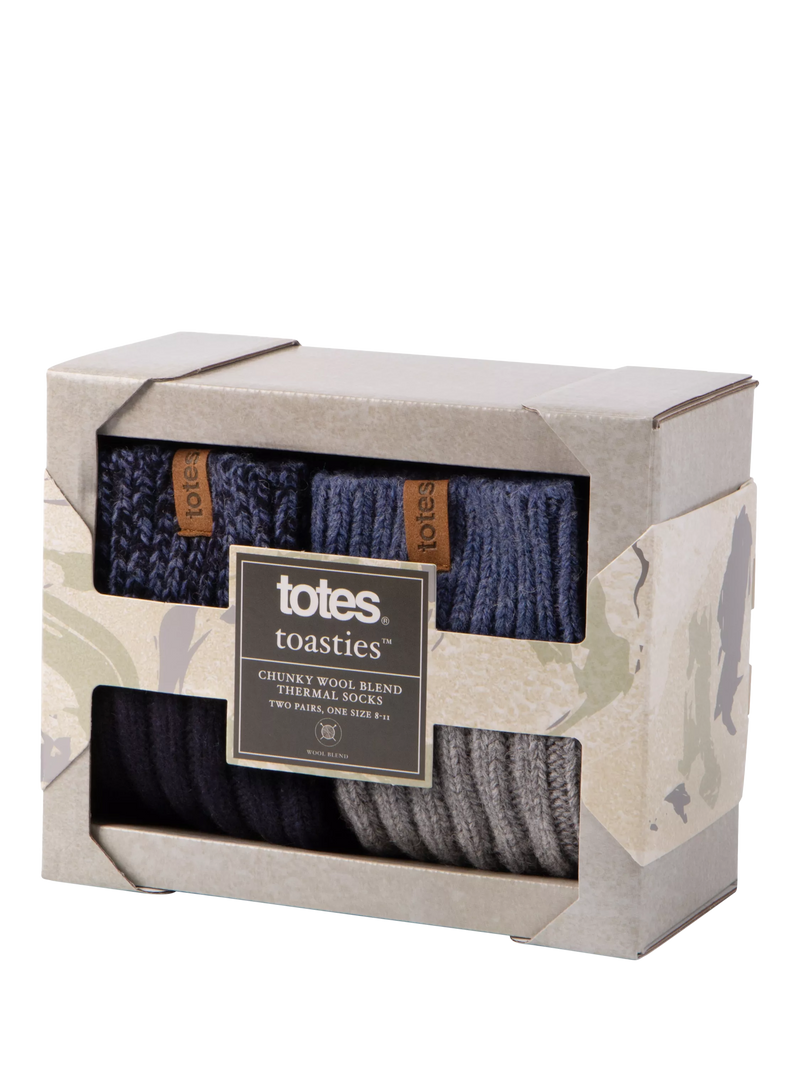 totes wool blend thermal socks navy grey pack of 2 (British brand)