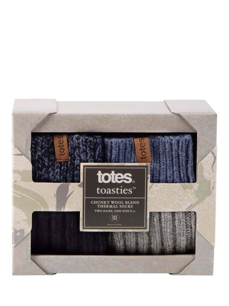 totes wool blend thermal socks navy grey pack of 2 (British brand)