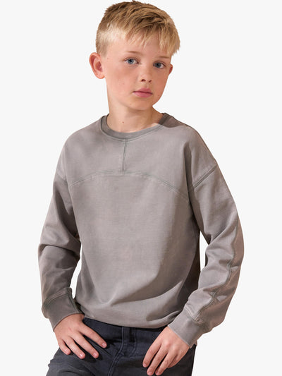 T-shirt jersey coton à manches longues pour enfants avec imprimé graphique délavé taupe