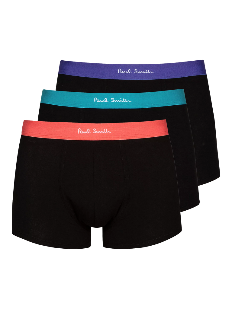 Paul Smith Colour Waistband Organic Cotton Blend Trunks, Pack of 3, Black