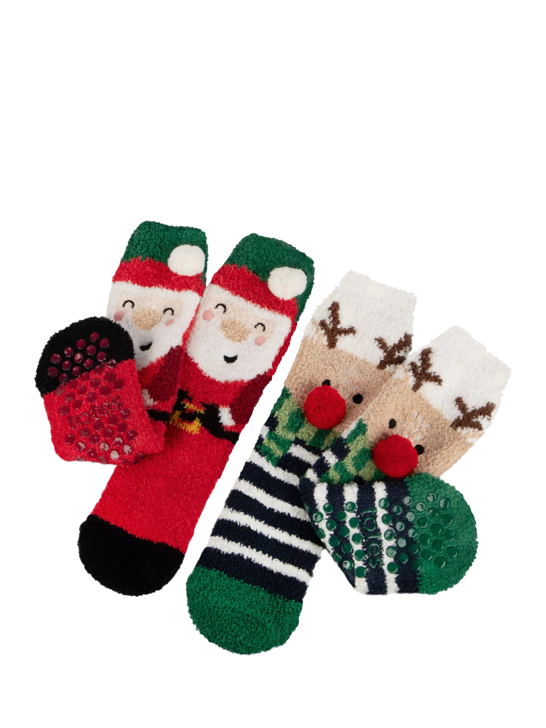 totes Kids Christmas Slipper Socks Multi Twin Pack (British brand)