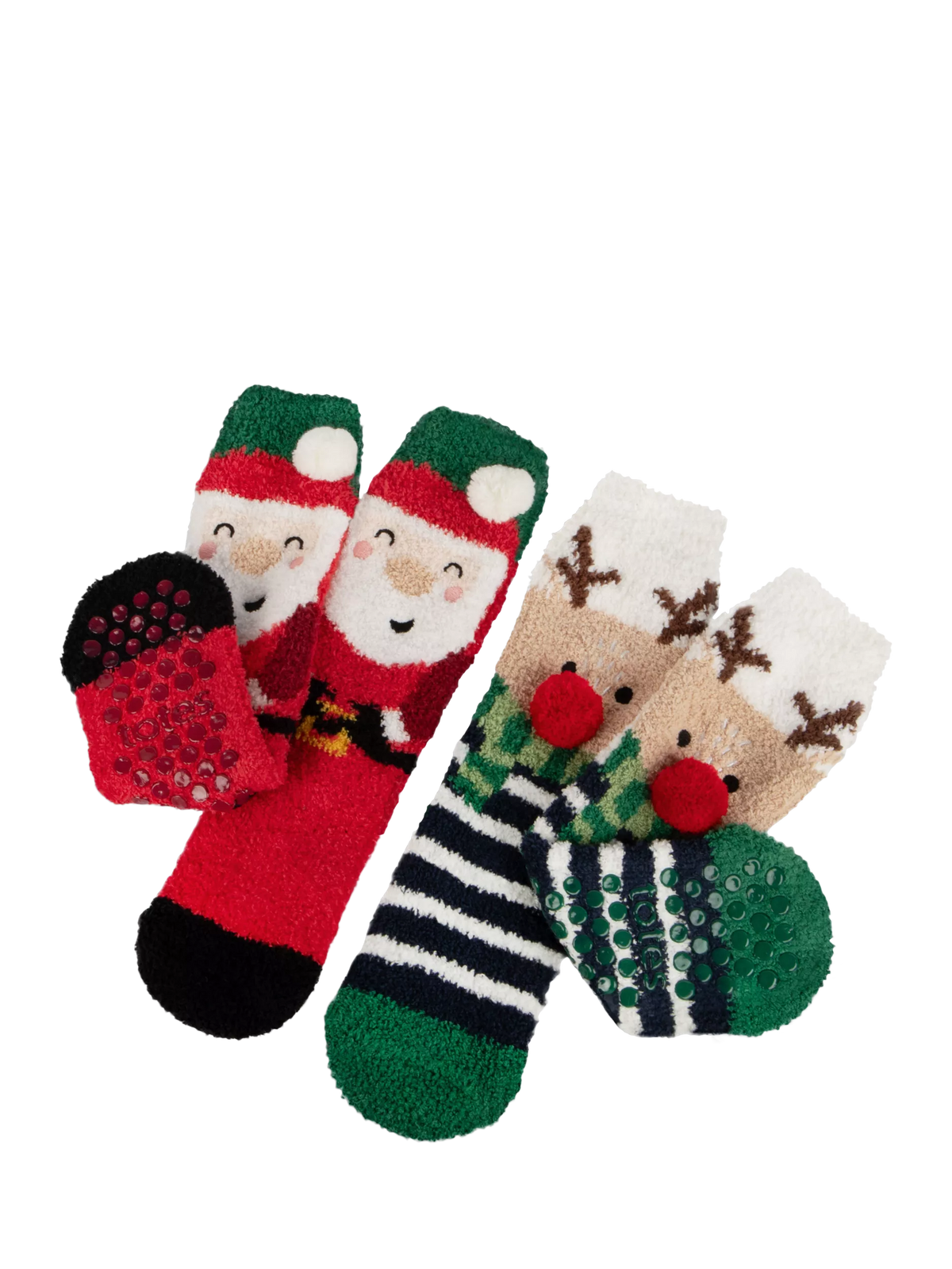 totes Kids Christmas Slipper Socks Multi Twin Pack (British brand)