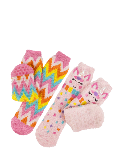 totes Kids' Enhjørning & Sikksakk Striper Tøffelsokker, Pakke med 2, Multi