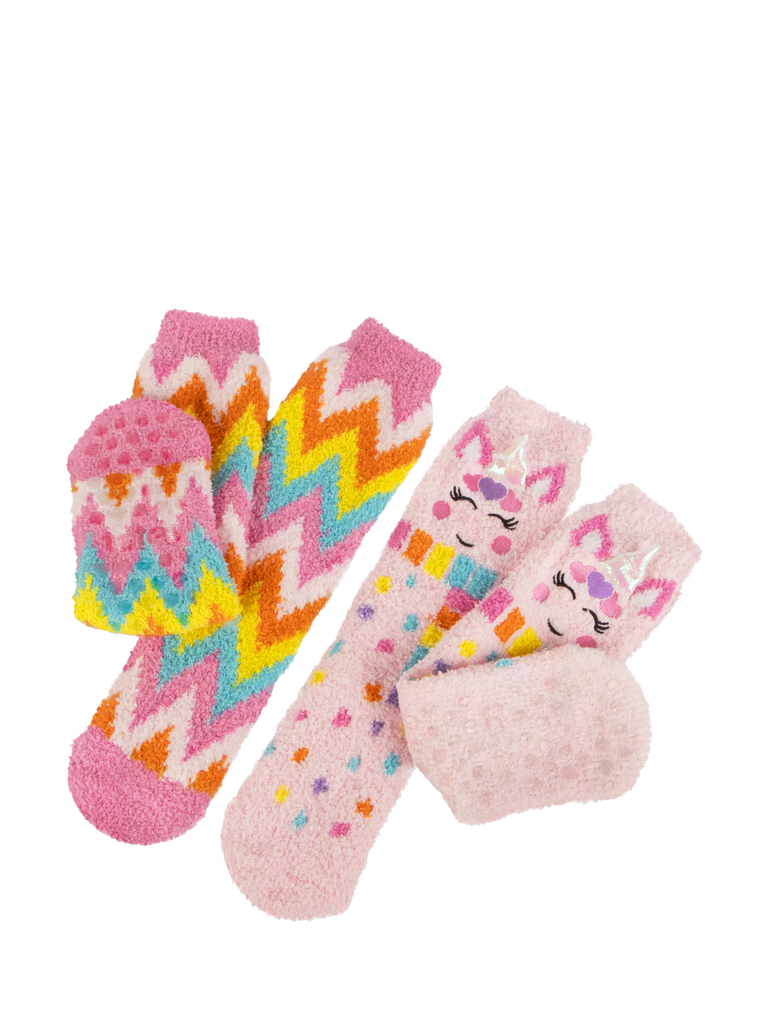 totes Kids' Unicorns & Zig Zag Stripes Slipper Socks, Pack of 2, Multi