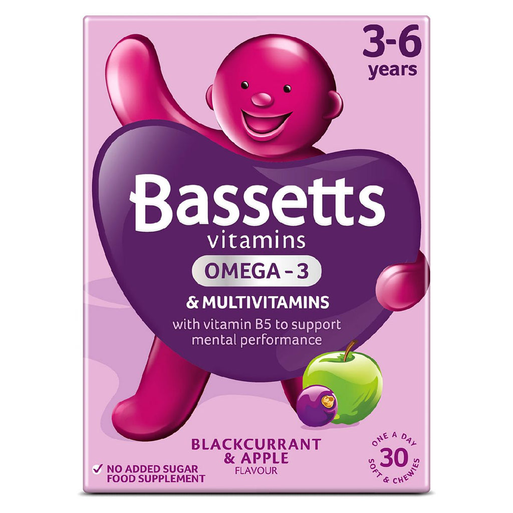 Bassetts Blackcurrant & Apple Flavour Multivitamins with Omega 3 - 3-6 Years. 30 Pack