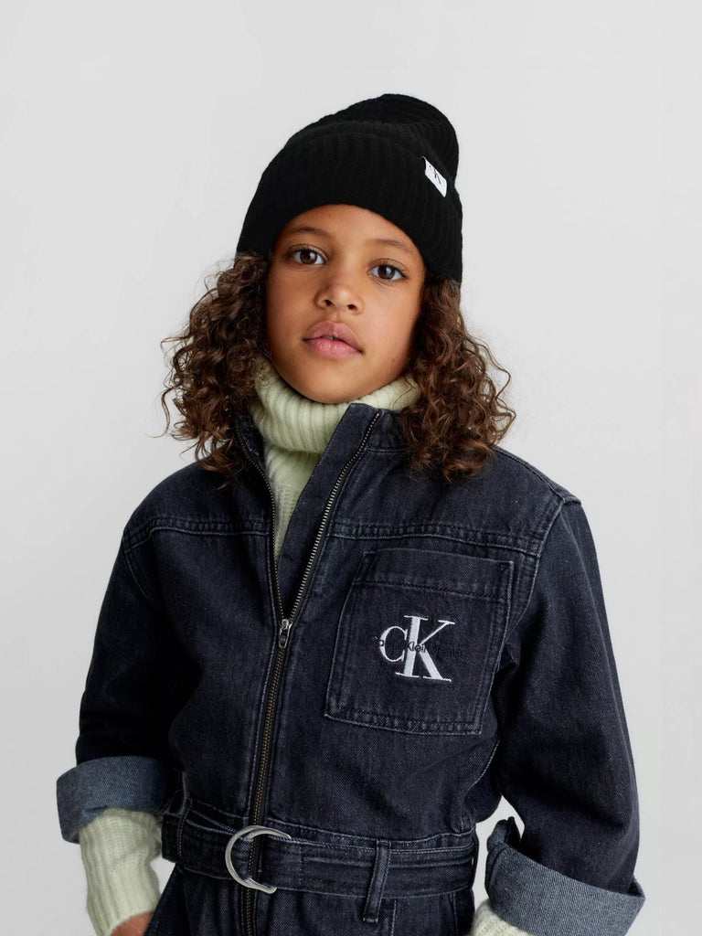 Calvin Klein Kids' Monogram Ribbed Hat, Black