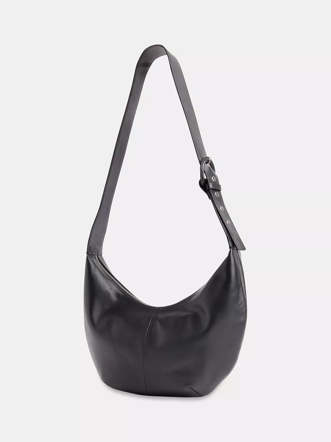 Whistles Sia curved crossbody bag in black leather (British brand)