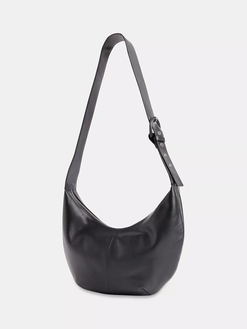 Whistles Sia curved crossbody bag in black leather (British brand)