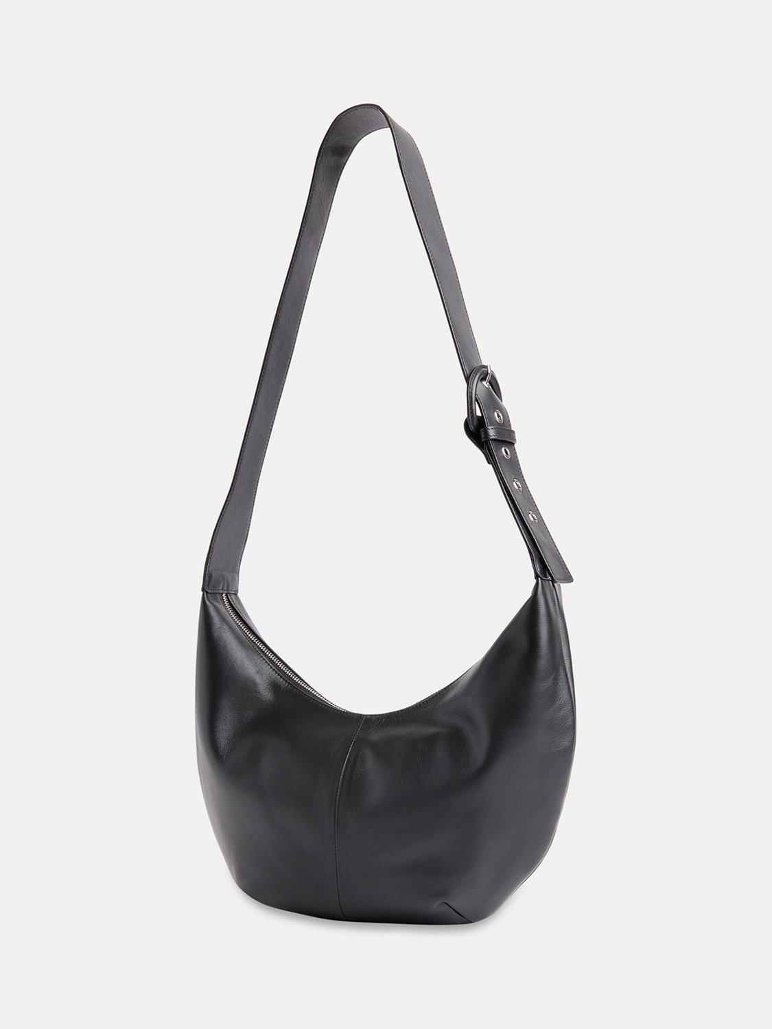 Whistles Sia curved crossbody bag in black leather (British brand)