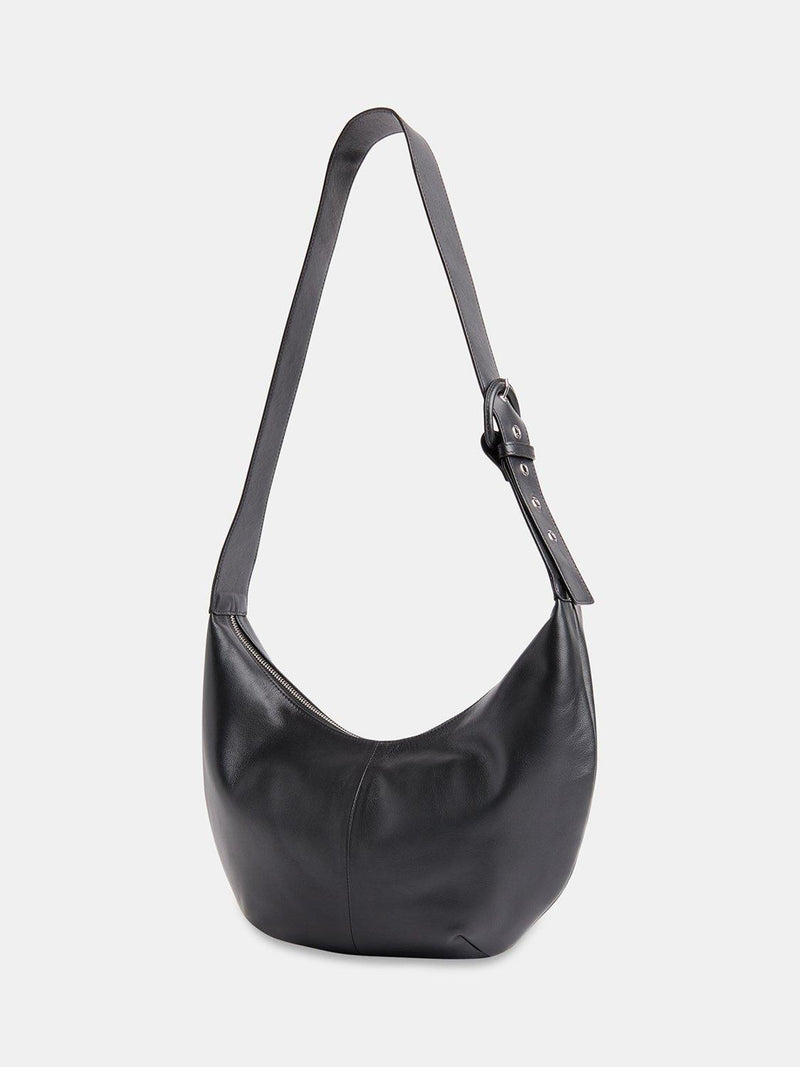 Whistles Sia curved crossbody bag in black leather (British brand)