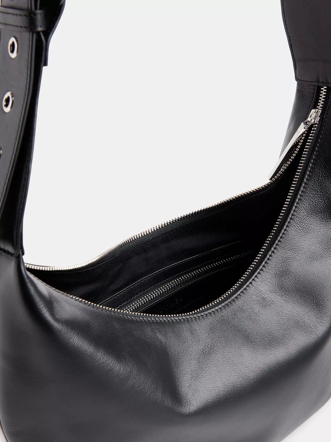 Whistles Sia curved crossbody bag in black leather (British brand)