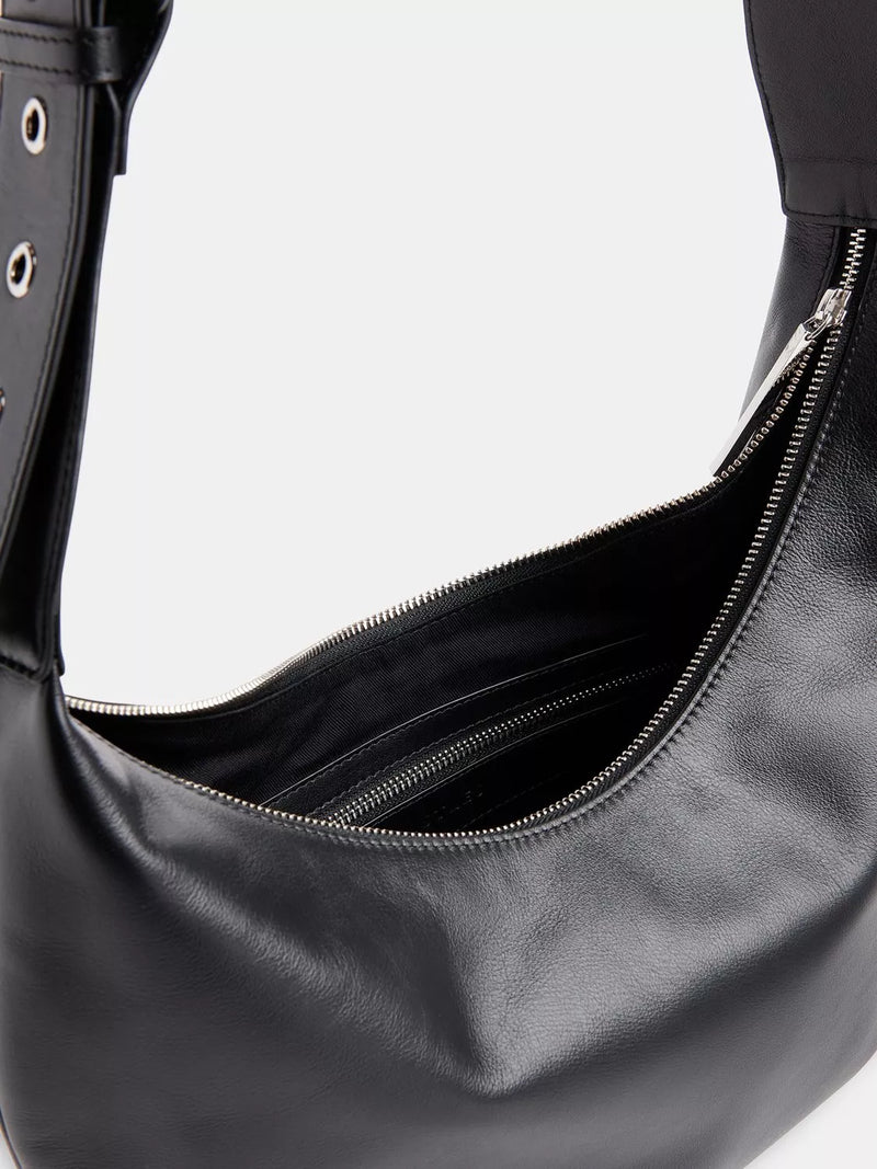 Whistles Sia curved crossbody bag in black leather (British brand)