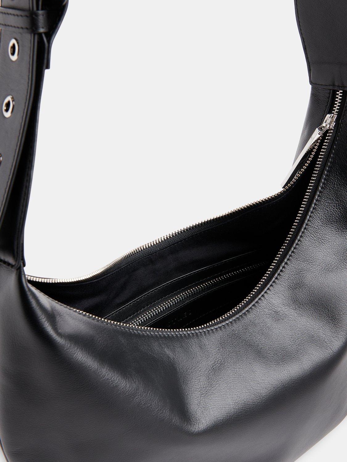 Whistles Sia curved crossbody bag in black leather (British brand)