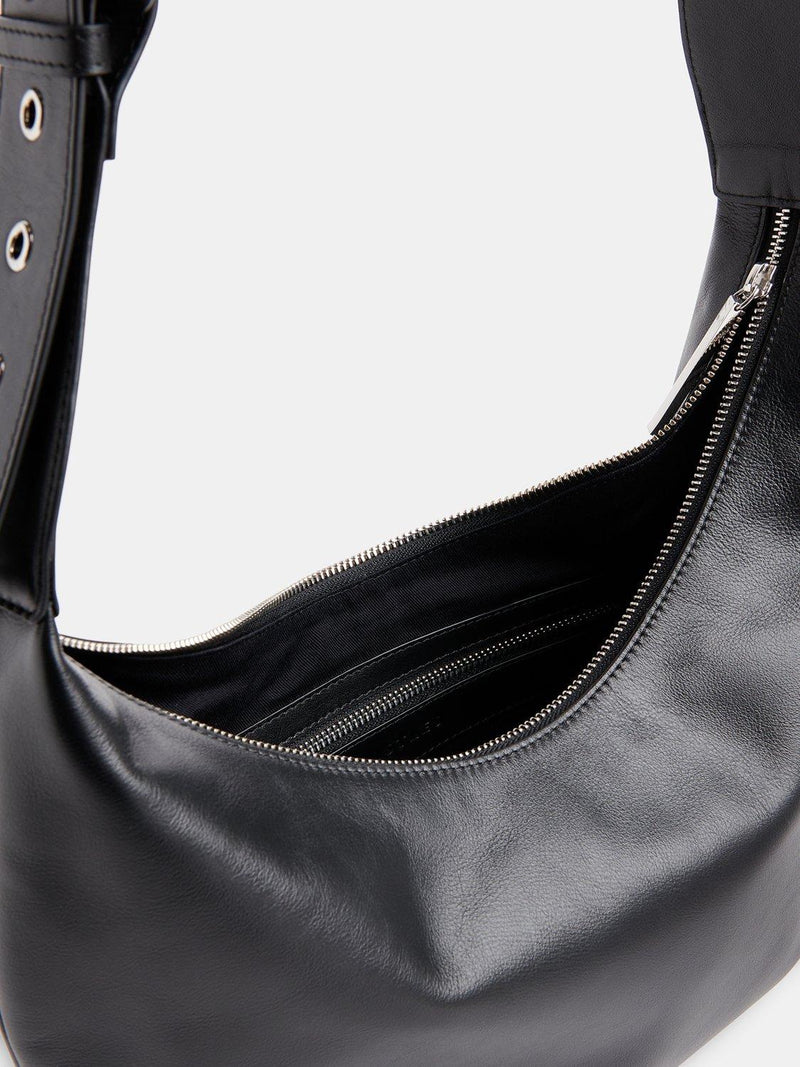Whistles Sia curved crossbody bag in black leather (British brand)