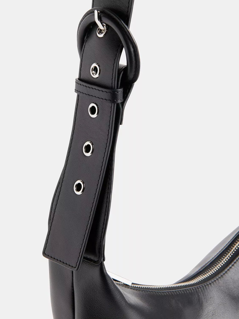Whistles Sia curved crossbody bag in black leather (British brand)