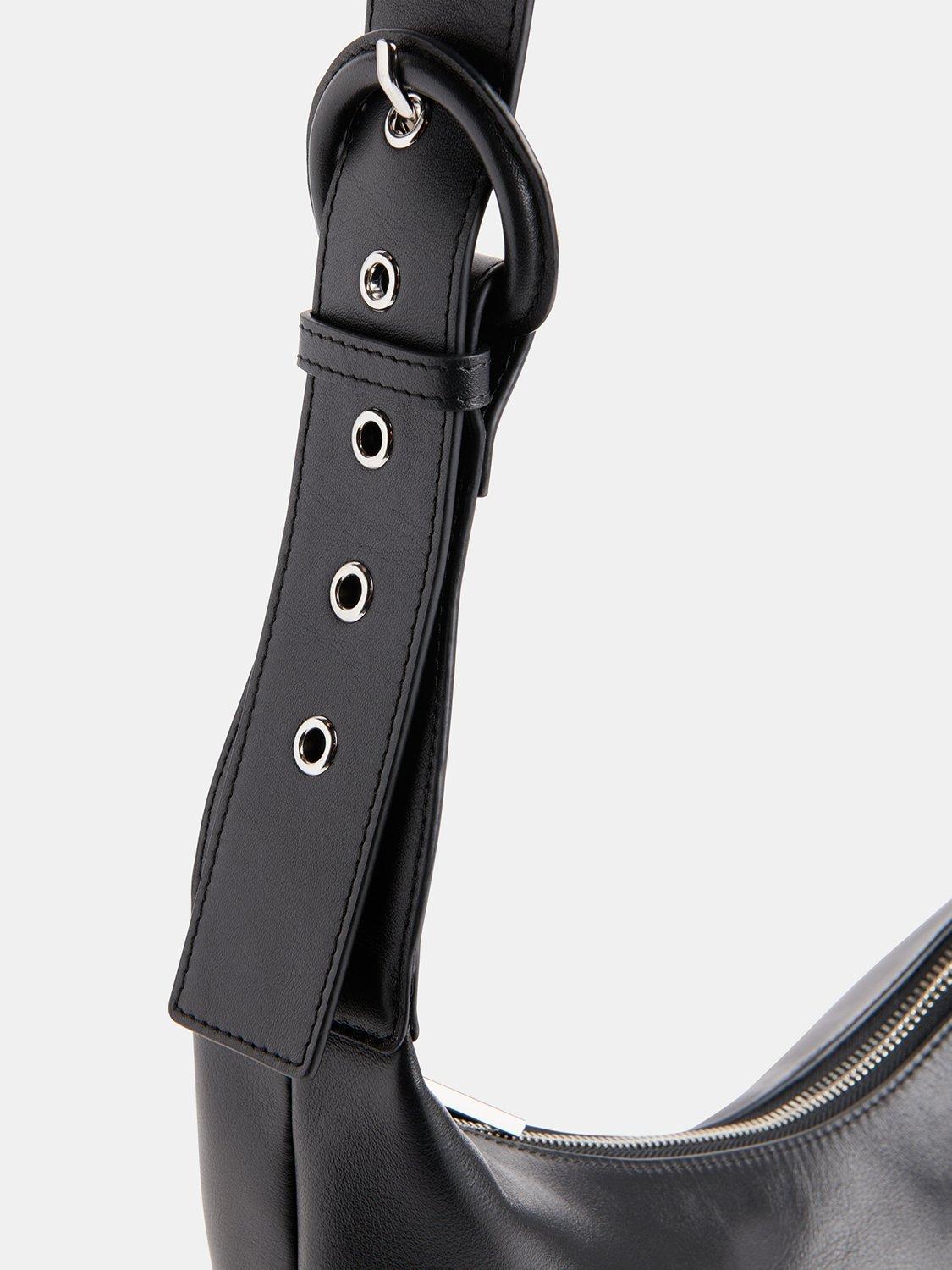 Whistles Sia curved crossbody bag in black leather (British brand)