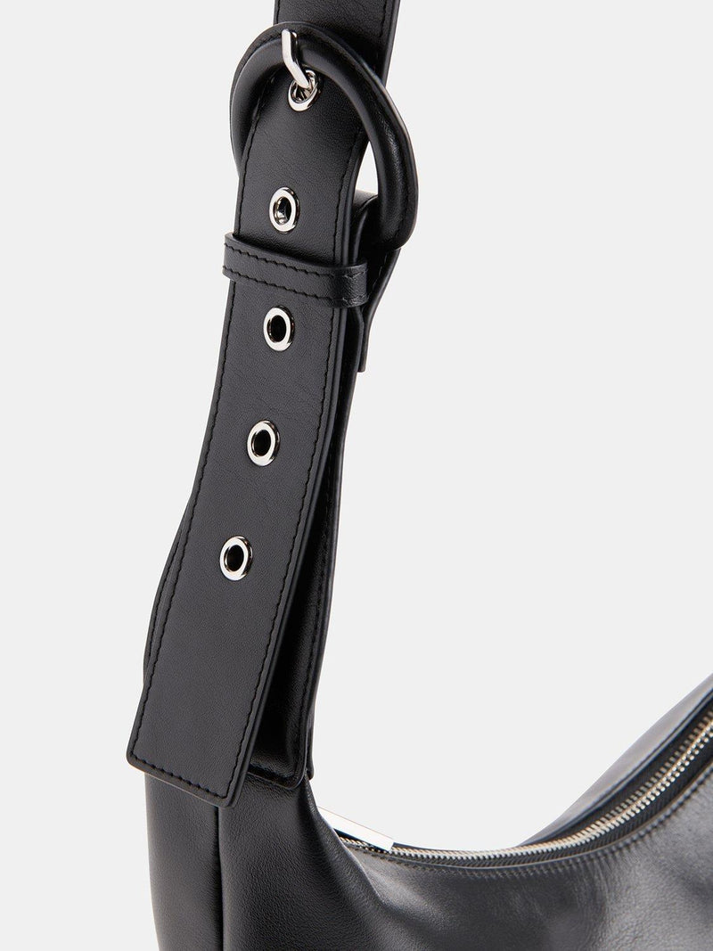 Whistles Sia curved crossbody bag in black leather (British brand)