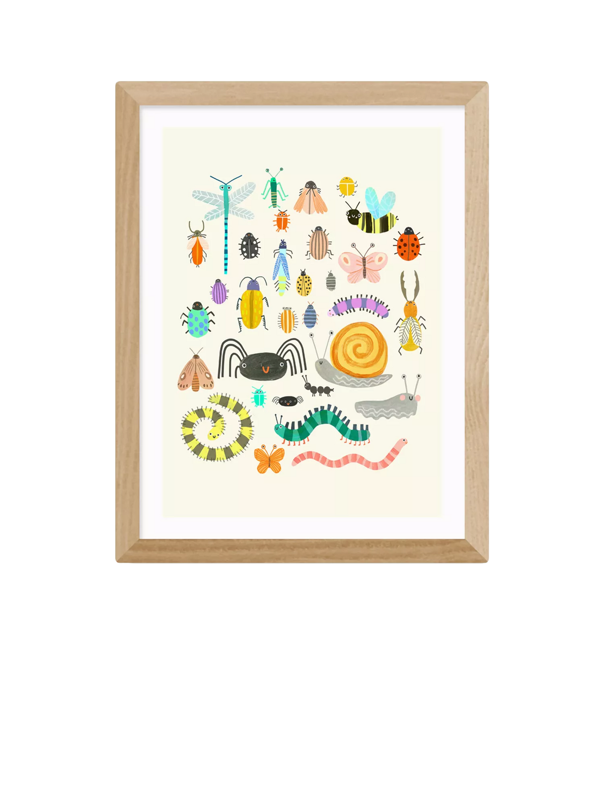 Framed Art Print with Bugs Illustration and Acrylic Glaze