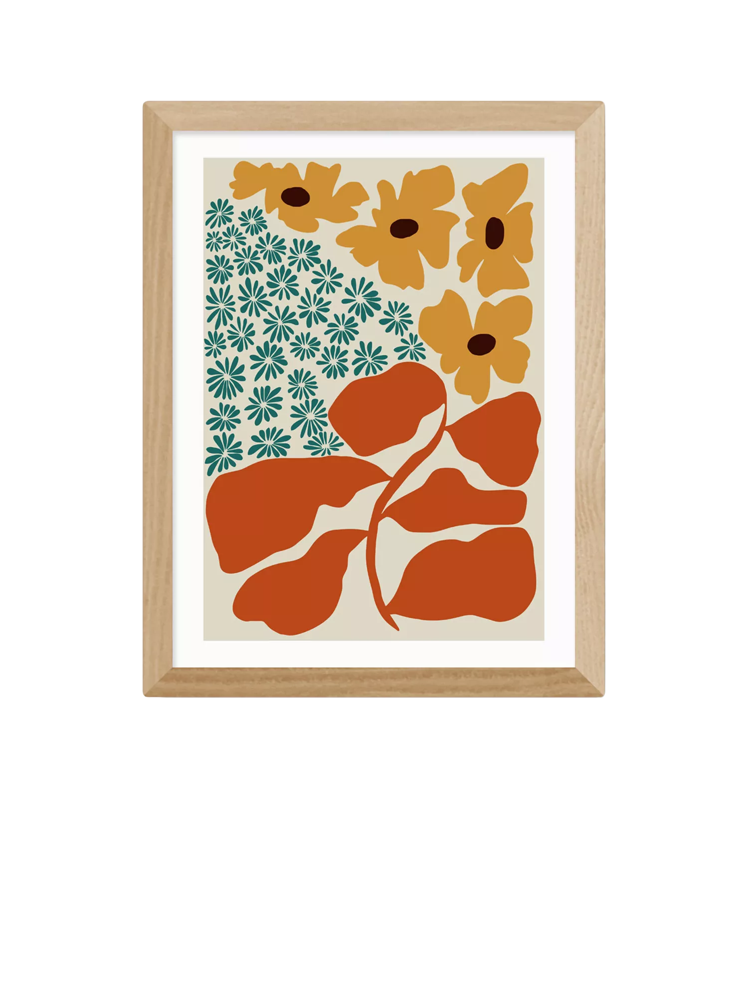EAST END PRINTS Miho Art Studio 'Exotic Flower Garden' Framed Print - Oak Frame 43.4 x 33.4cm