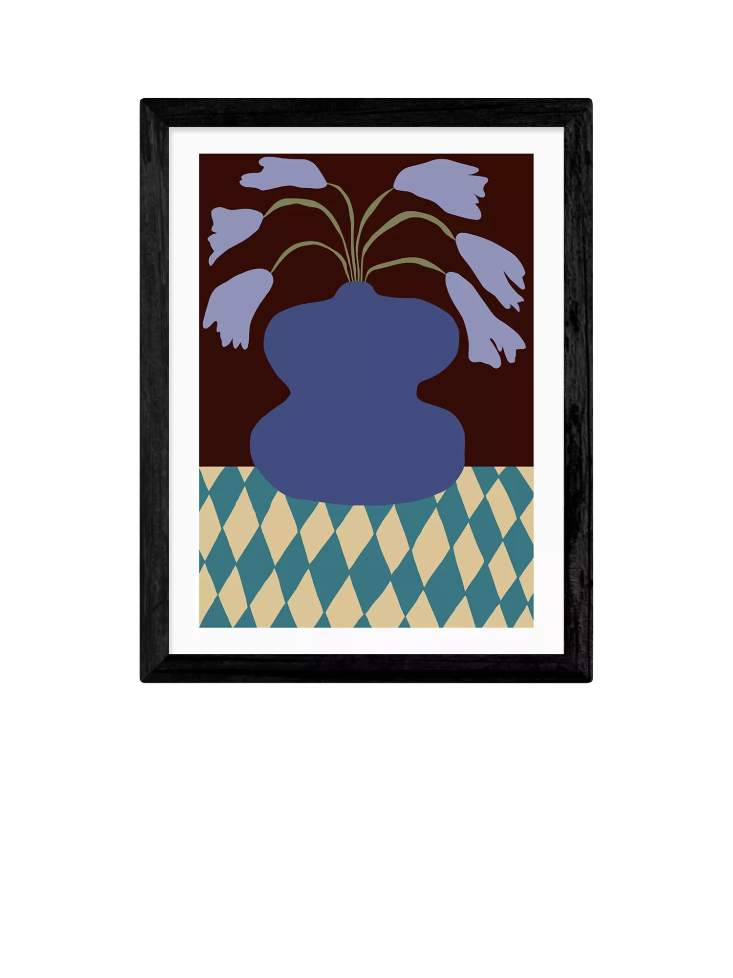 EAST END PRINTS Miho Art Studio 'Purple Pottery & Dropping Lily' Framed Print - Oak Frame 53.4 x 43.4cm