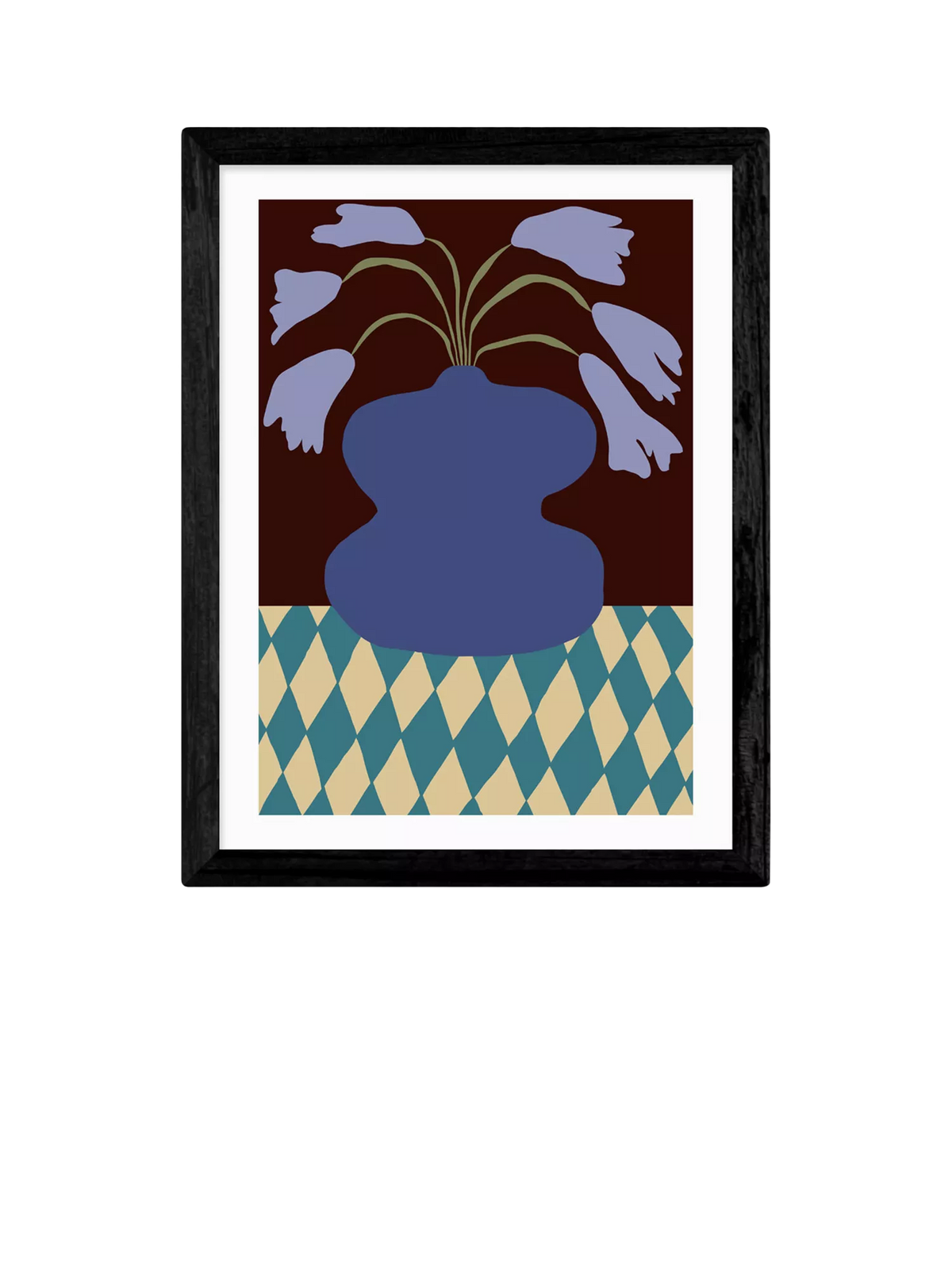 EAST END PRINTS Miho Art Studio 'Purple Pottery & Dropping Lily' Framed Print - Oak Frame 53.4 x 43.4cm