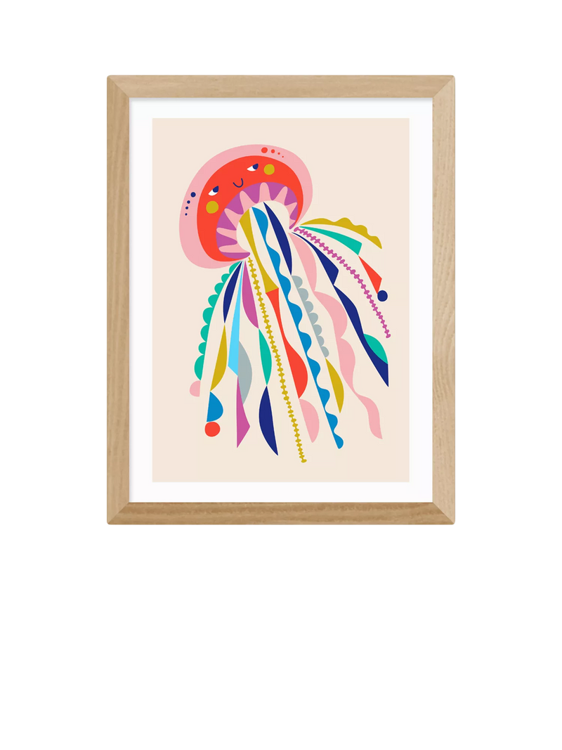 EAST END PRINTS Rachel Lee 'Jellyfish' Framed Print, Oak Frame, 33.4 x 28.4cm