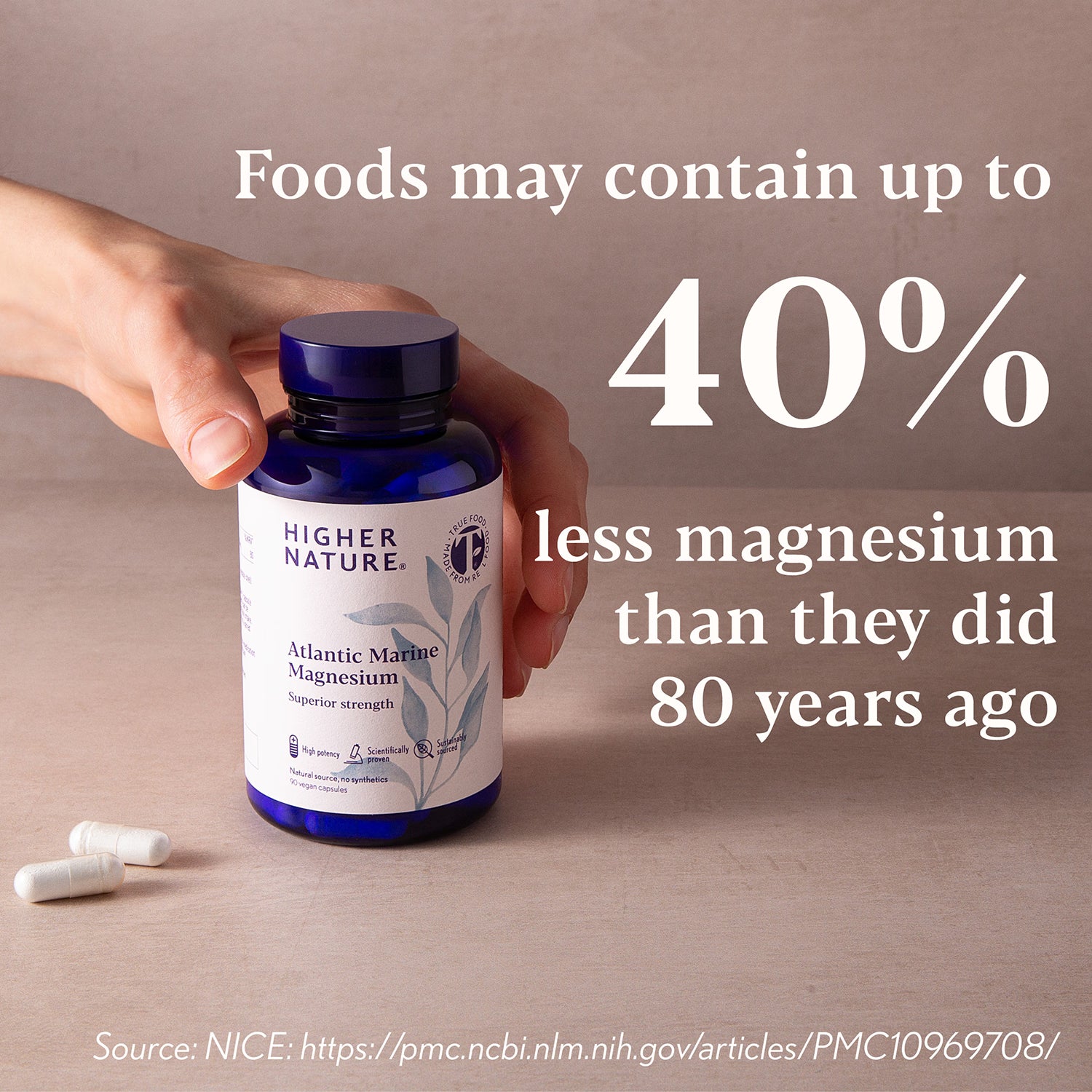 Higher Nature Atlantic Marine Magnesium 300mg high strength 30 vegan capsules - British product