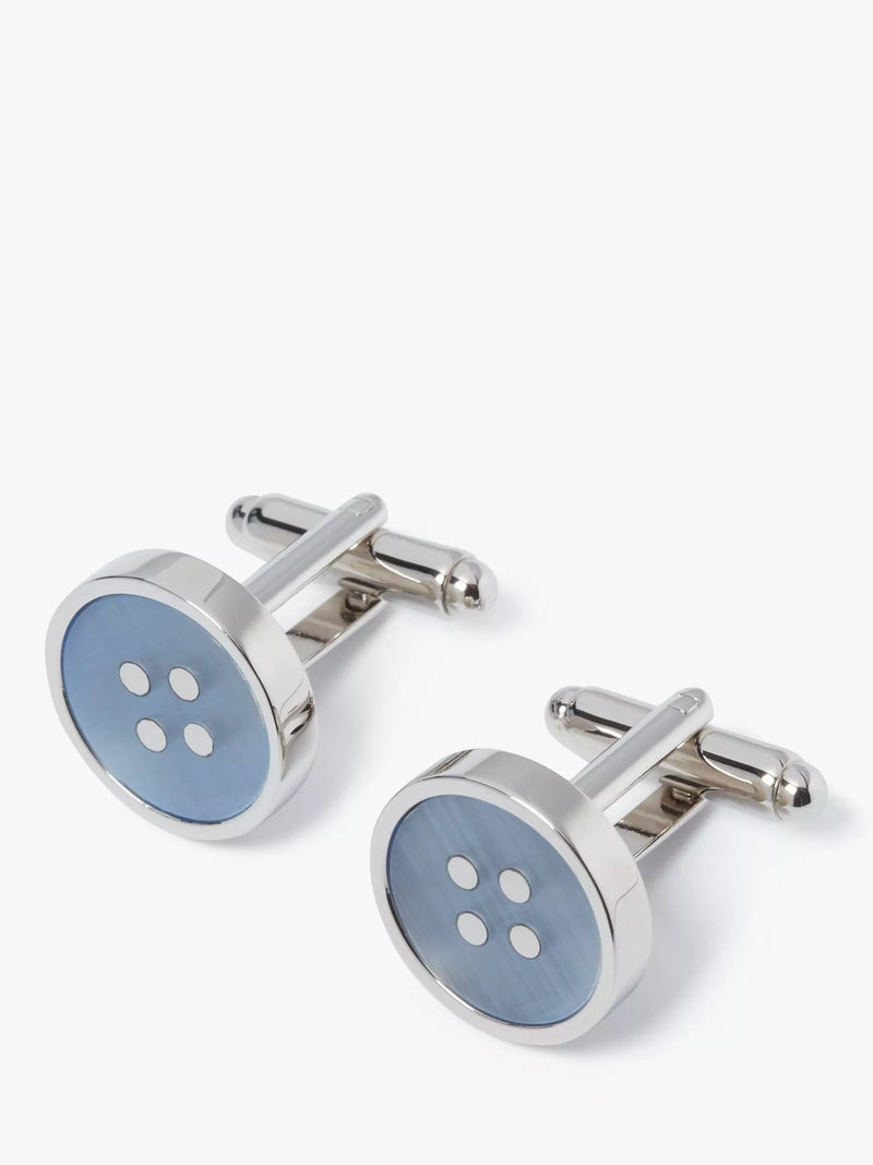 Simon Carter blue catseye button cufflinks, silver toned, gift box - British product
